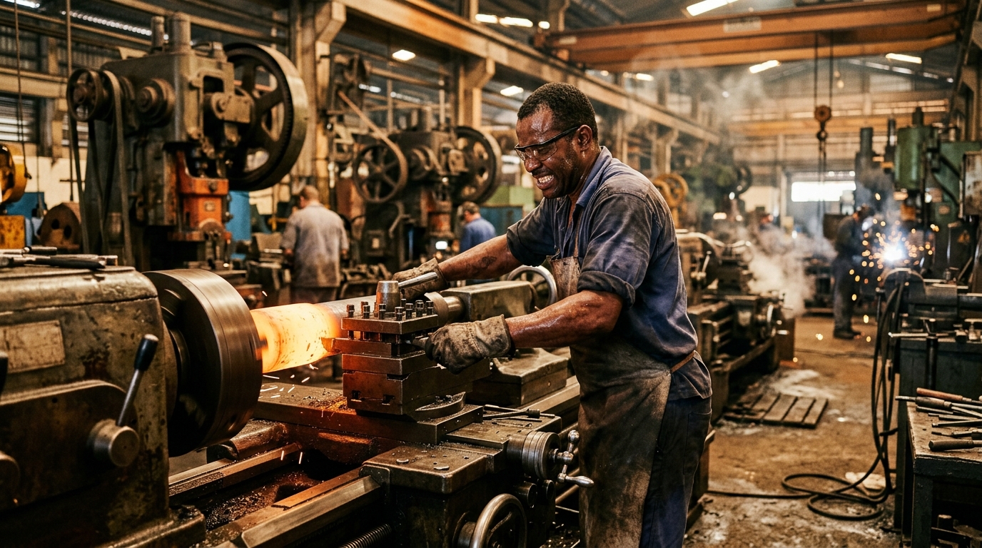 Trabalhador exposto a ruído e calor em ambiente industrial
