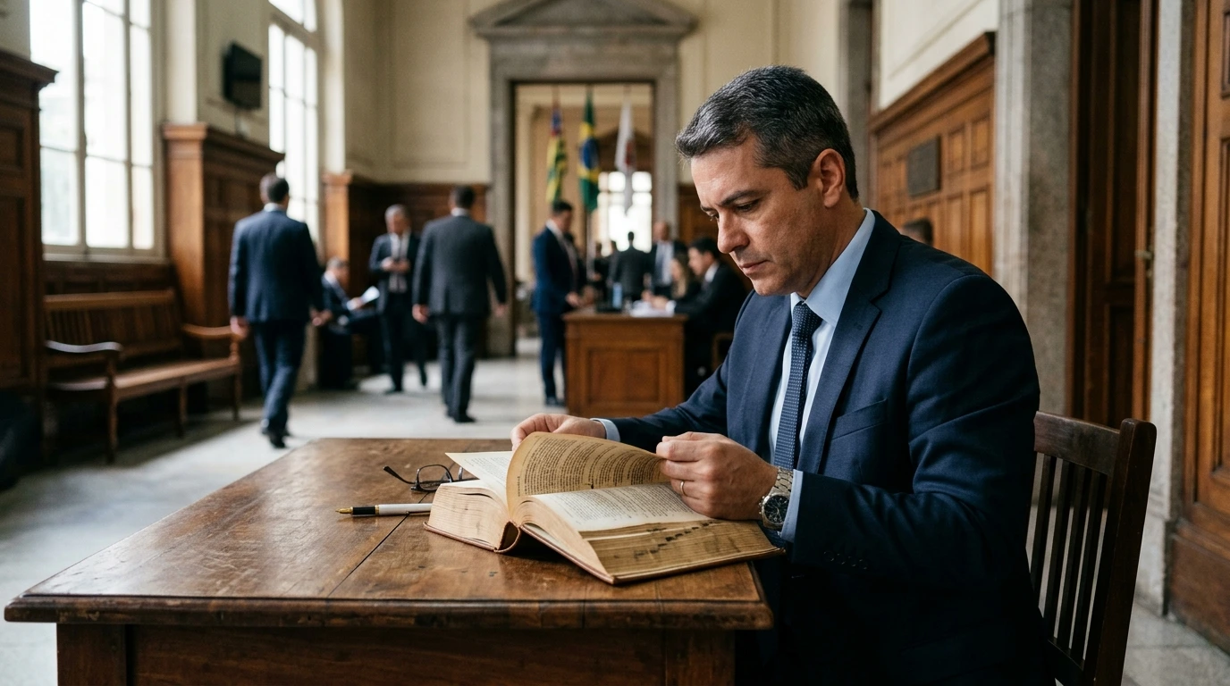 Martelo de juiz sobre livro de leis representando as novas regras do direito penal brasileiro