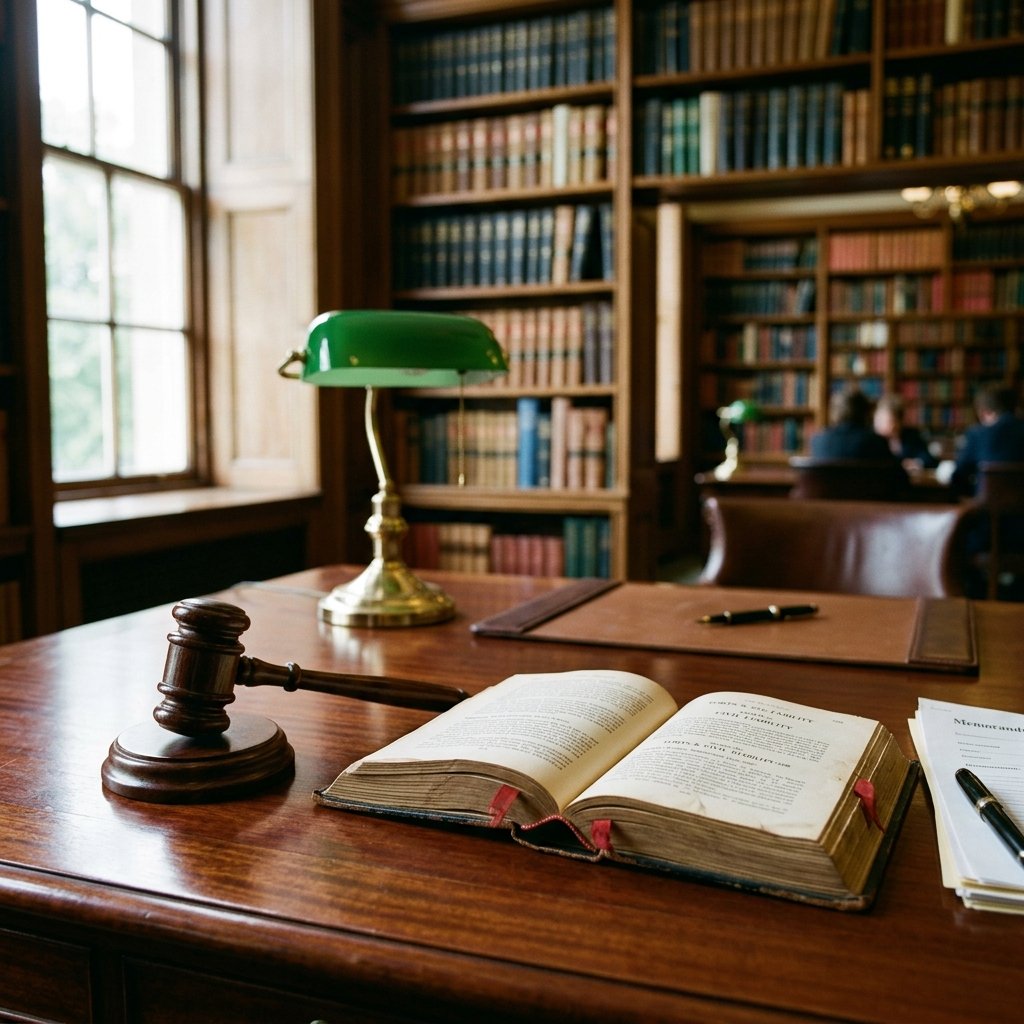 Martelo de madeira da justiça e livro de leis em mesa de escritório de advocacia